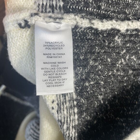 89th & Madison Womens S Mock Neck Geometric Ivory Beige Black Knit Sweater - Picture 7 of 7